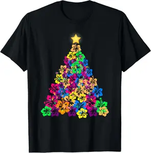 100% cotton Unisex Hawaiian Christmas Hibiscus Flower Tree Hawaii Tropical xmas T-Shirt