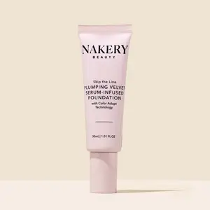 Nakery Skip the Line Instant Coverage Plumping Velvet Serum-Infused Makeup Foundation - 5-in-1 Moisturizing Primer, Foundation, Skincare, Powder & Concealer 30 ml / 1 fl oz