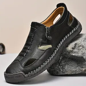 Men's Closed-Toe Fisherman Sandals Slip-On |   Breathable Comfortable Casual Loafers for Summer Outdoor Driving & Walking |   Side Zipper Hand-Sewn