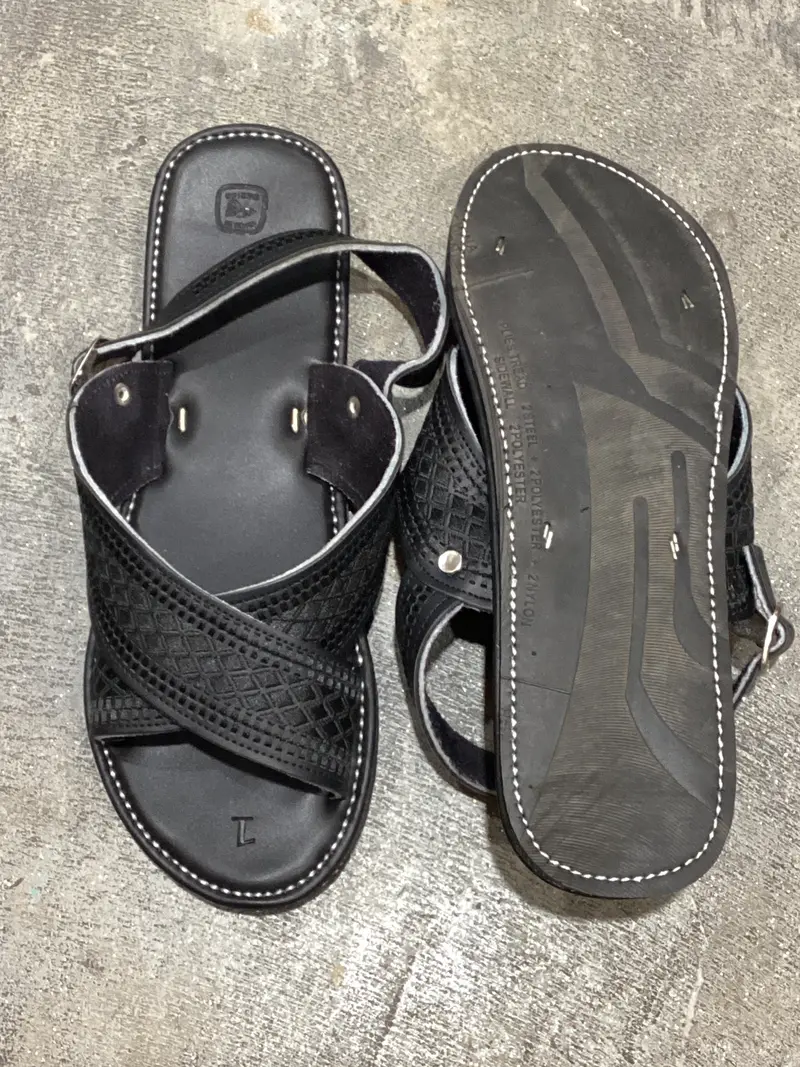 Mexican Huarache Embroidered Crossed Wide Straps Black