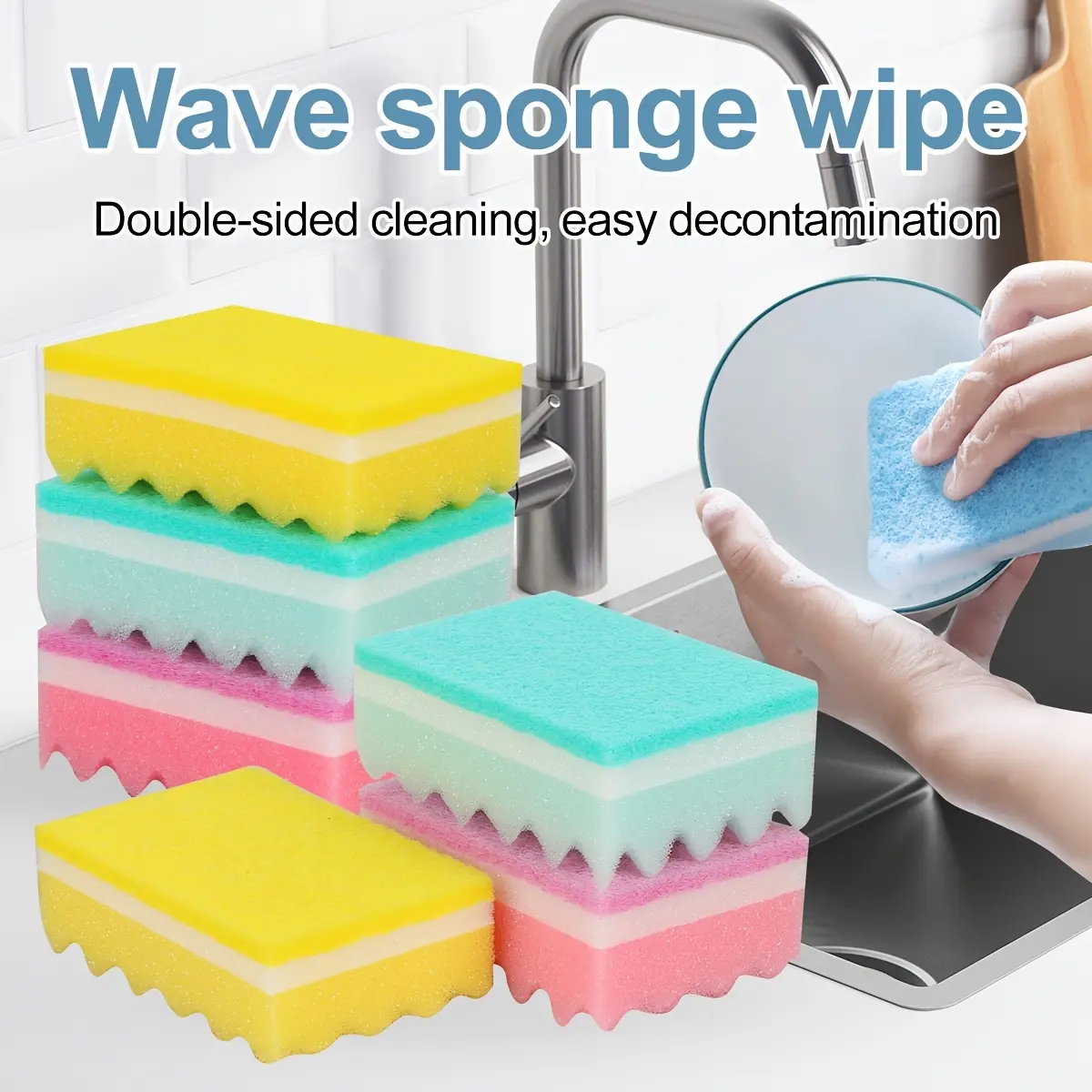 5-10pcs Dishwashing Sponge Scrub Cloth, Double-Sided Absorbent Dish Cloth, Wavy Stain-Removing Cleaning Cloth, Dishwashing Sponge Scrub Cloth, Double-Sided, Colors Randomly Sent