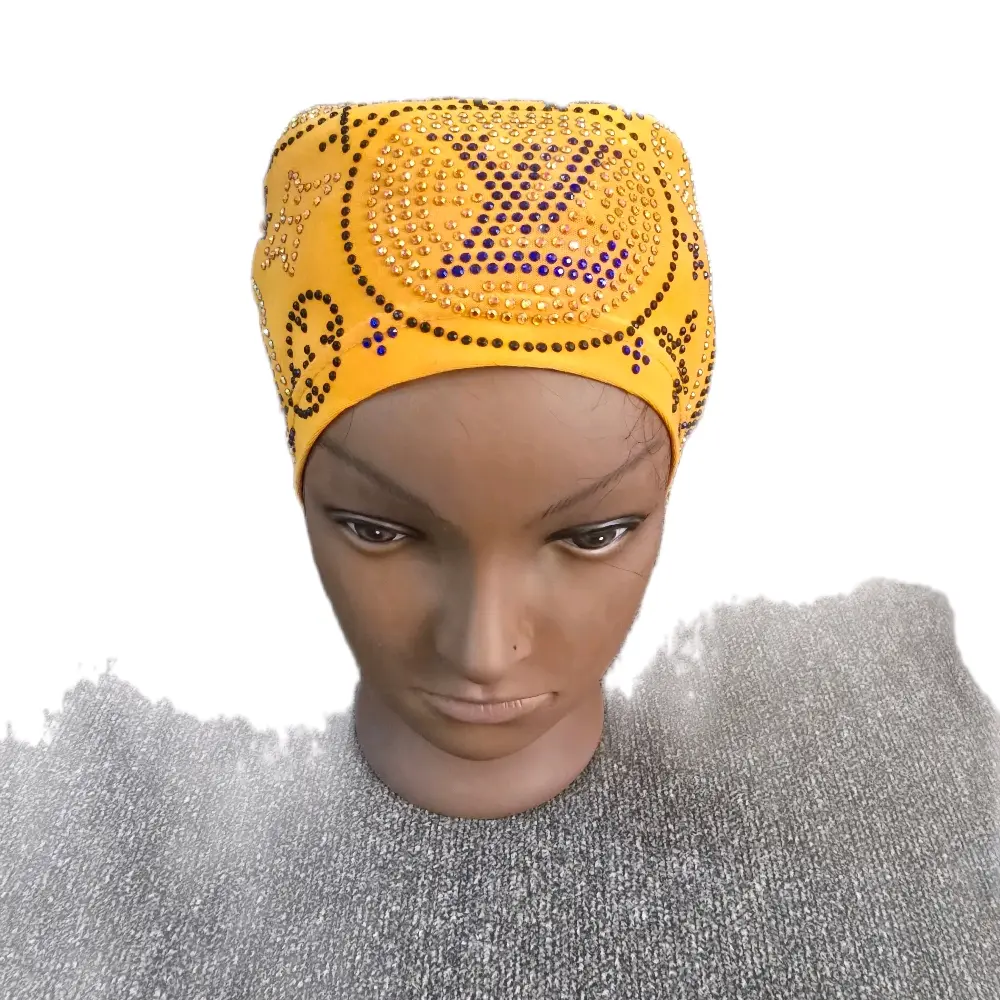 Headbands/Turban - Yellow Design with Black Beads, Adjustable Fit, Ideal for Various Occasions