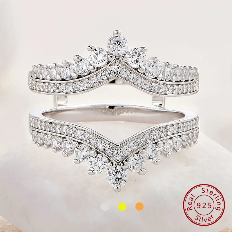 Certified 925 Sterling Silver Enhancer Ring for Women, Adjustable 1.1 CTTW Round Cut Prong Set Cubic Zirconia Wedding Band, Women's Fashion, Office, 2.5*2.5Mm, 76 Pcs 2.5*2.5Mm Stones