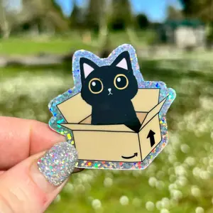 Box Kitty Glitter Sticker