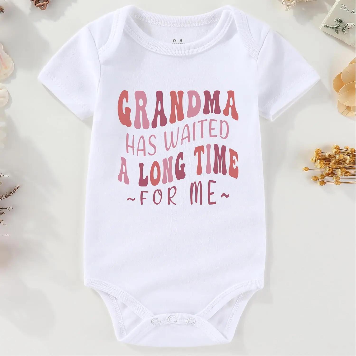Newborn Baby Clothing, "Grandma Has Waited" Letter Print 100% Cotton Romper, Soft Infant Outfit for Grandma Announcement, Bodysuit