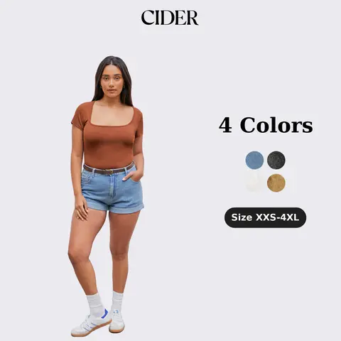 Cider Women's 90s American Retro Distressed Ripped Denim Shorts - Cuffed, Midi Rise, Solid Woven Cotton Blend, Casual Fit, Above the Knee, No Belt Loops Alternative Brown Faux Leather Belt, Vacation Daily Wear Bottoms