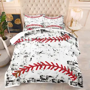 Baseball Stitch Quilted Comforter Set, Include One Quilt Core and 1/2 Pillowcases, Grunge Black Splash Print Bedding, Sports Themed Comforter for Boys Teens, All Seasons Use, Multi-pattern Optional