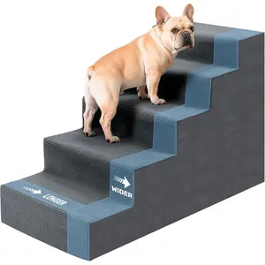 Dog Steps for High Bed, 23" H Dog Stairs for Small Dogs, 5-Tier Pet Stairs with Washable Cover, Non-Slip Pet Steps for Dogs to Get On Bed