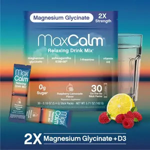 Max Calm Relaxing Drink Mix - Raspberry-Lemonade Flavor - Magnesium Supplement with KSM-66 Ashwagandha - Supports Relaxation - 30 Single-Serve Packets