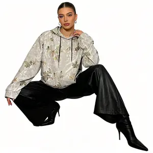 Winter Warm Camouflage Hooded Sweatshirt For Women, Loose Fit Maple Leaf Print Pullover, Casual Streetwear Hoodie For Cold Weather Daily Wear