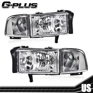 Fit For 94-02 Ram 1500 2500 3500 Chrome Housing Clear Corner Headlights Lamps