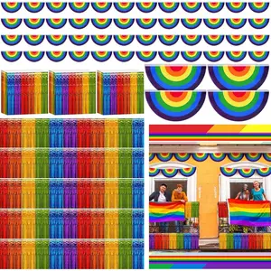 9 count Rainbow Pride Parade Float Decoration Including 5 count 19.7 ft Pleated Fan Flag Fringe Half Fan Banner 4 count Banner Flag Bunting Garland