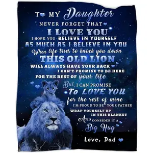 tgruihm Gift for Daughter from Dad: Blue Lion Blanket 50 x 60 inches (approx. 127.0 x 152.4 cm), Christmas Birthday Gift for Dad's Daughter, Mother's Day Gift for Adult Daughter, Graduation Flannel Blanket