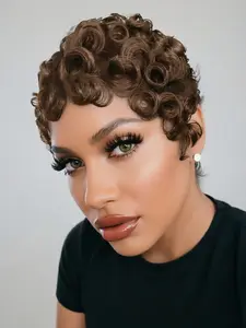 Pixie Cut Wig Short Curly Wavy Wig human hair wig Natural, Rose Net Cap, Elegant Style for Daily Use, Stylish Hairpiece for Women