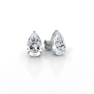Javda Lab Diamond 14K White Gold Pear Studs Earring for Women - IGI Certified 4.41 Ctw. Push Back