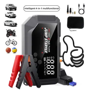[US Warehouse]Multi-Function Car Emergency Jump Starter: Portable Power Bank + Air Compressor + LED Light, with Large LCD Display for All Gasoline Vehicles/12.0L Diesel Engines, All-in-One Smart Battery Clamp for Outdoor Equipment and Emergency Use