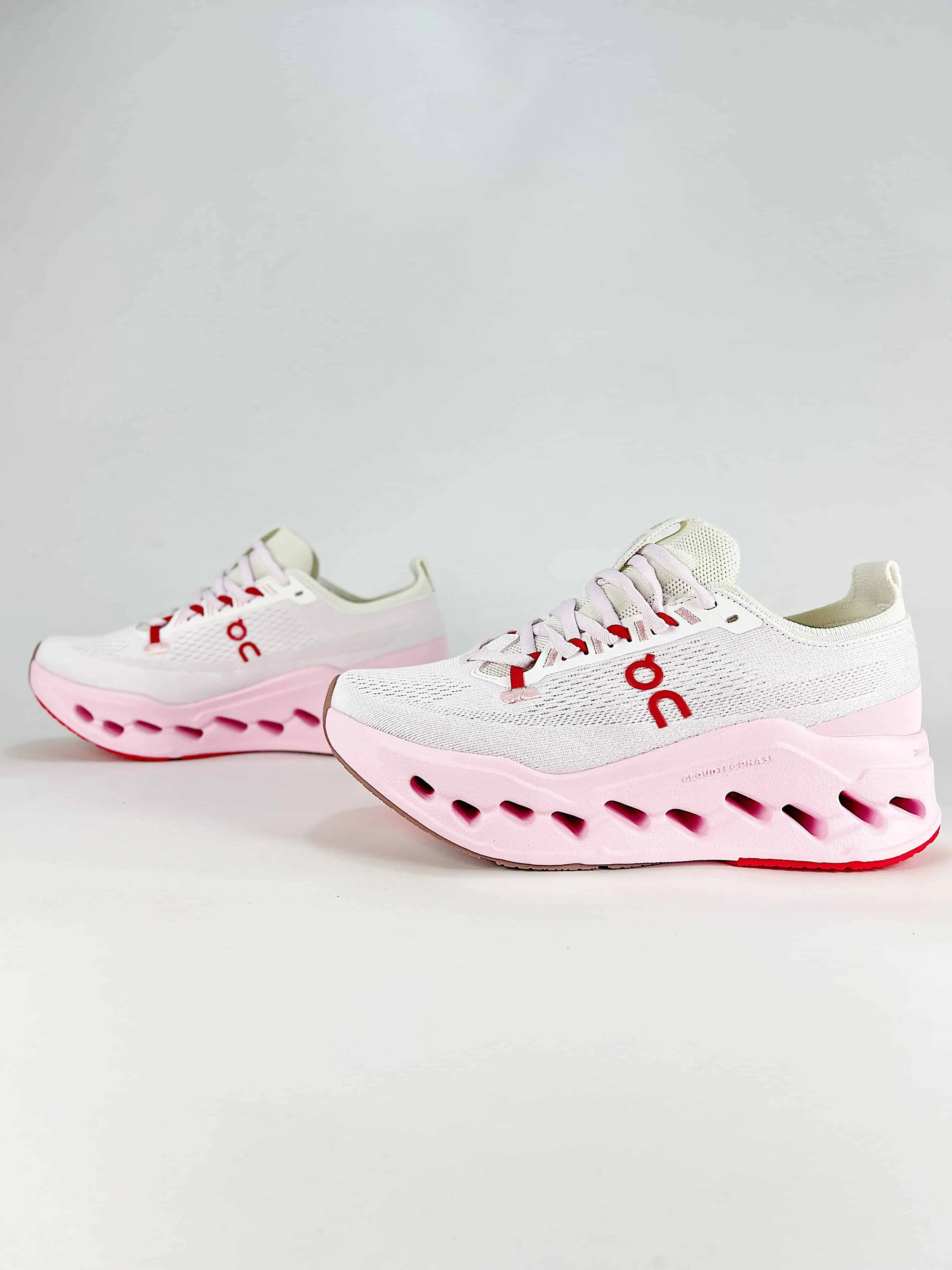 Cream White Sakura Pink Knit Mesh Running Shoes Hollow Wavy Thick Soft Cushion Sole Breathable Lace‑Up Outdoor Jogging Trendy Women‘s Shoes