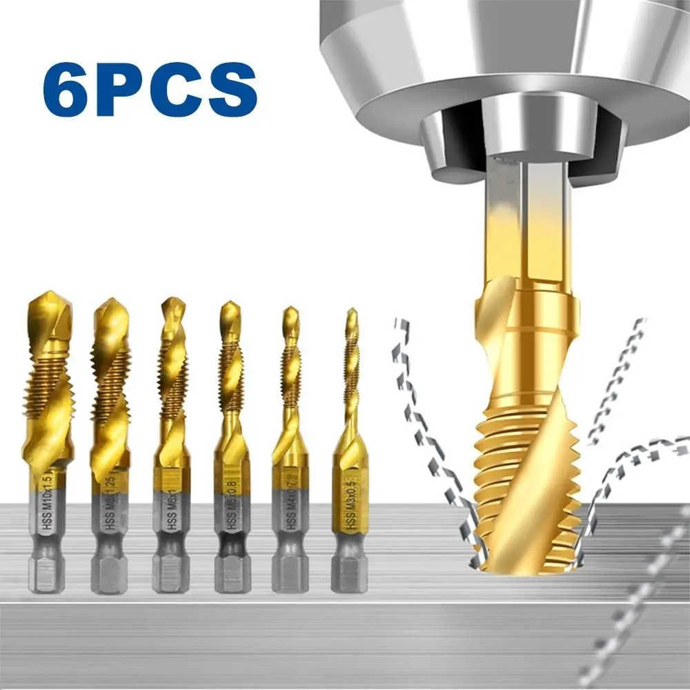 Metal Tap Drill Bit Set with Ultra TiAlN Coating, for DIY Metal Fabrication & Factory Maintenance, Complete M3 to M10 Sizes, Combine Drilling Tapping Deburring In One Pass, Durable Hardware Tool