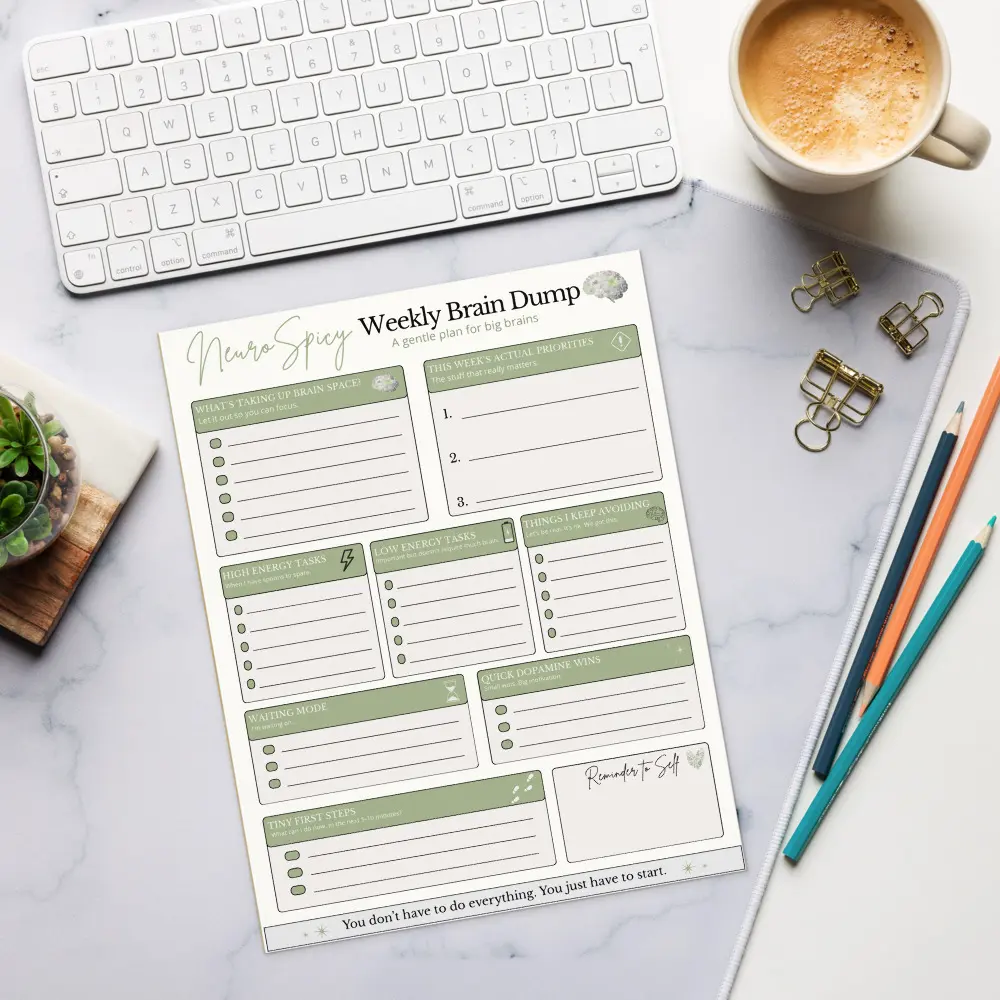 ADHD Weekly Brain Dump Notepad | Neurodivergent Desk Planner | Gentle Productivity Tear-Off Pad | Executive Function Support
