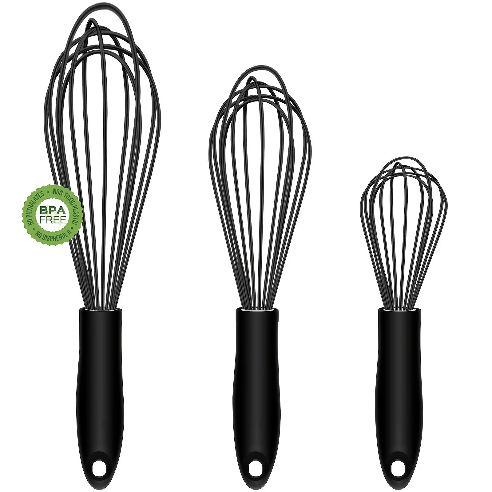 Silicone Whisk Set, 3 Counts/set Whisk with Handle, Egg Beater, Kitchen Utensils for Mixing, Beating, Whisking, Baking Tool, Baking Supplies, Kitchenware
