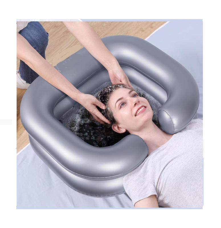 Inflatable Shampoo Basin for Bedridden, Disabled, and Injured - Portable Hair Washing Tub for Dreadlocks and Sink Washing (Silvery)