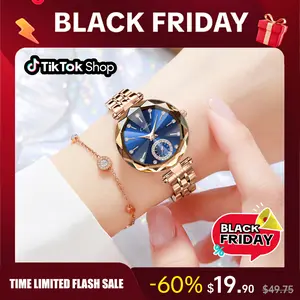 【TikTokShopBlackFriday】 Women's Elegant Round Analog Quartz Watch with Diamond-Cut Glass Waterproof Versatile Gift Box Adjuster Fashionable Daily Accessory