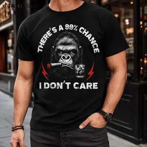 There’s A 99 Percent Chance I Don’t Care Gorilla Shirt, Funny Smoking Monkey Graphic Tee, Sarcastic Men’s Humor Shirt