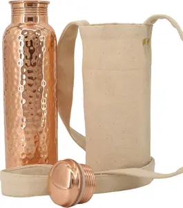 Copper Water Bottle (32oz/950ml) w/a Carrying Canvas Bag | 100% Pure Copper Bottle for Drinking Water | Lab-Tested, Heavy Duty & Leak-Proof | Authentic Ayurvedic Copper Bottle Drinkware also available with Tumbler