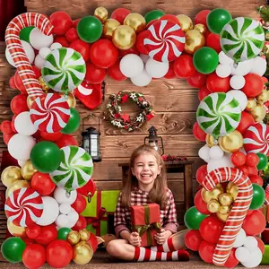 Christmas Decorations Balloons Arch Kit - 126 Pcs Red Green White Gold Confetti Xmas Foil Balloons Candy Cane Balloon Garland Arch Kit For Xmas Christmas Decorations Holiday New Year Party Supplies