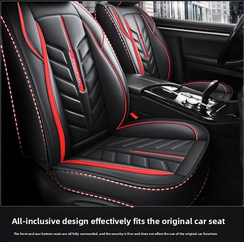 All-Season Faux Leather Car Seat Covers with Red Stitching & Diamond Pattern Universal Fit for Most Vehicles