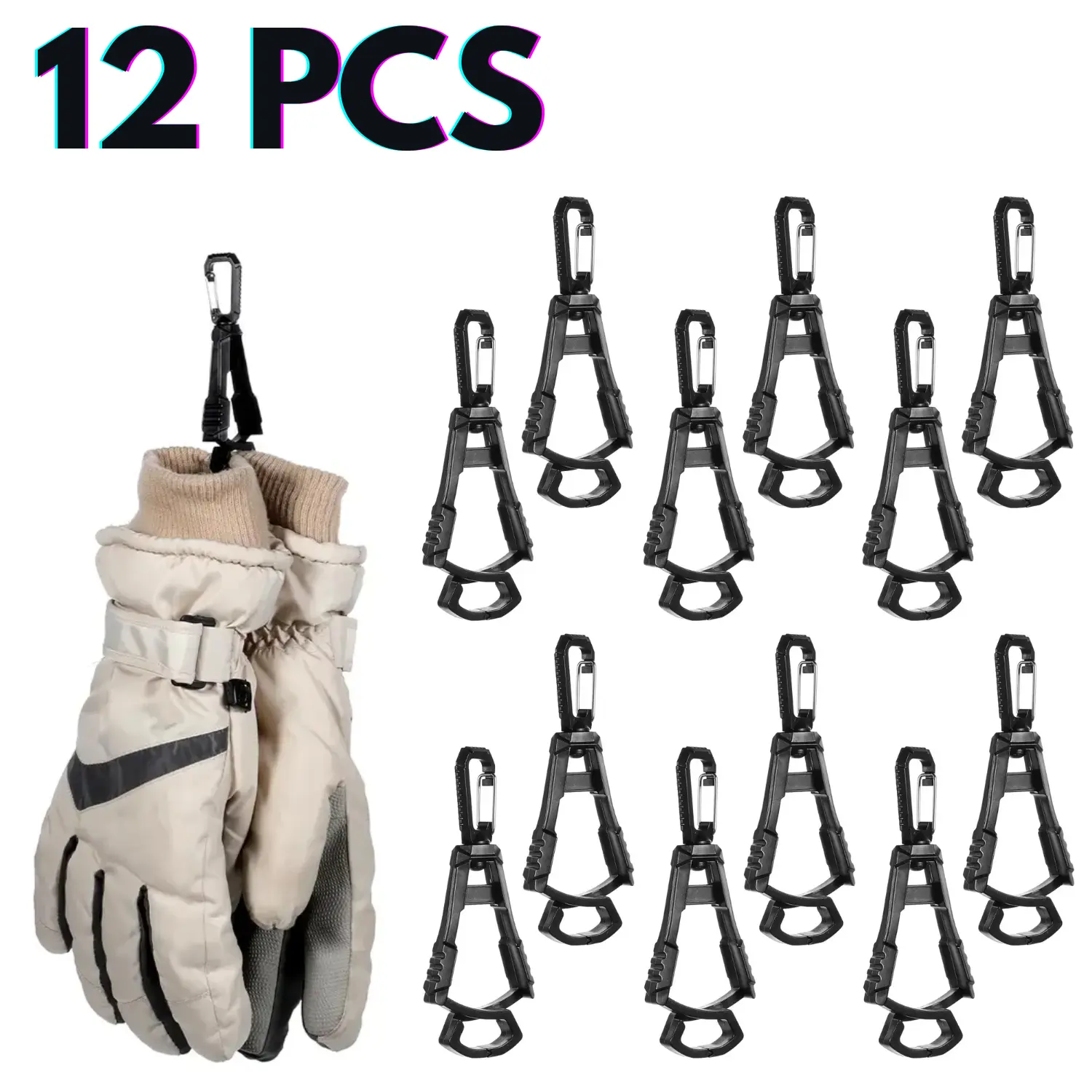 12-Piece Safety Equipment Glove Clips - Versatile Work Accessories with Durable Plastic, Secure Metal Clasp, for Construction Gear, Hats, Belts, Towels, Outdoor Work, Home Improvement