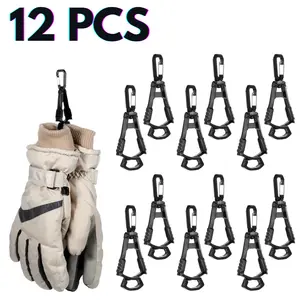 12 PCS Clips Negros Para Guantes de Trabajo - Glove Clips Work Glove Holders Durable Plastic & Secure Metal Buckle for Construction Helmets Belts Glasses Hats Towels