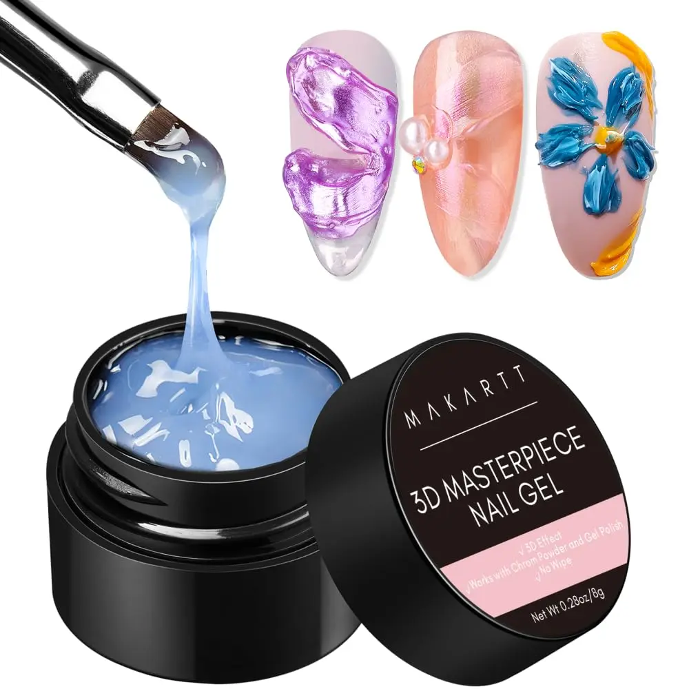 Makartt 3D Sculpting Gel, Non-Sticky Texture Gel for Chrome Powder & Long-Lasting Glamorous Nail Design Art