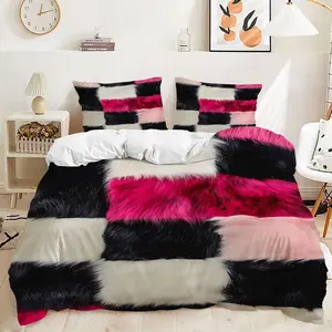 3-Piece Faux Fur Plaid Flannel Bedding Set, Soft Plush Bedding Ensemble, Colors, Digital Print, Ideal for Bedroom & Guest Room Decor, Soft Bedding Sets