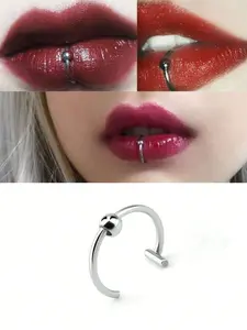 Grunge Punk Fake Lip Ring – Unisex Stainless Steel Clip-On Lip Piercing for Street Style