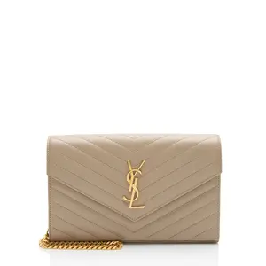 Pre-owned Yves Saint Laurent Leather Clutches & Wristlets Saint Laurent Matelasse Grain de Poudre Monogram Chain Wallet
