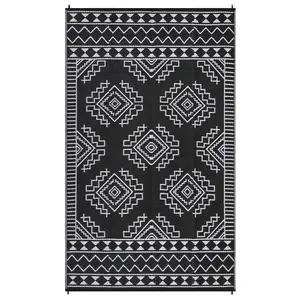 【Christmas Gift】8 x 10 ft Plastic Black and White Rectangular Beach Front Porches Patio Picnic RV Camping Garage Outdoor Bohemia Area Rug