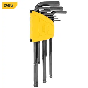Deli Long Ball End Blacken Hex Key Set Cr-v materail L Shape Precise and Chamfered Tips Laser Scale