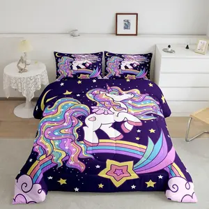 Unicorn Luxury Bedding Set,Galaxy Unicorn Comforter,Star Rainbow Designer Comforter Set,Cute Unicorn Breathable Quilt Set,Comfortable Bedding