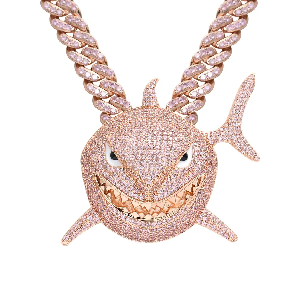 Shark Pendant Blinged Out Ferocious Sea Creature Charm for Hip Hop Streetwear Vibe with Sparkling Details