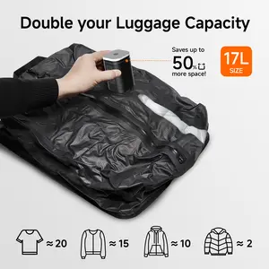 4.49gal IPX7 Waterproof Travel Electric Vacuum Compression Bag with Pump 50% Space-Saving Fits Suitcases Backpacks Carry-On Luggage Ideal for Travel Business Trips Zipper Closure Nylon Material Charging