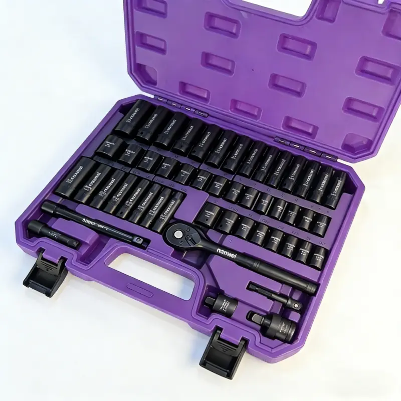 50pcs 3/8 Inch Drive Impact Socket Set | Metric (8-22mm), SAE (5/16-3/4 Inch), 6 Points, Chrome Vanadium Steel, With Adapter Ratchet Handle and Storage Box - Professional/Maintenance Personnel Set, Ideal for Daily Use and Gifting Multifunctional Wrench ti
