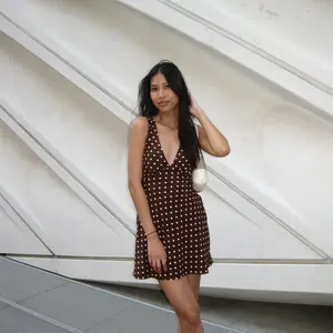 nellie mini dress brown polka dot Billy Brown Polka Dot Cowl Mesh Mini Dress - 10