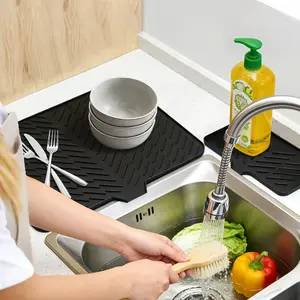 Silicone Large Size Dish Drying Mat Silicone  Silicone Dish Drying Mat with Free Soap Holder Dish Drying Mat with Built-in Drain Lip - Hygienic Drying Pad - Sturdy Compact Easy to Clean Tray Protects Surfaces Prevents Water Build Up