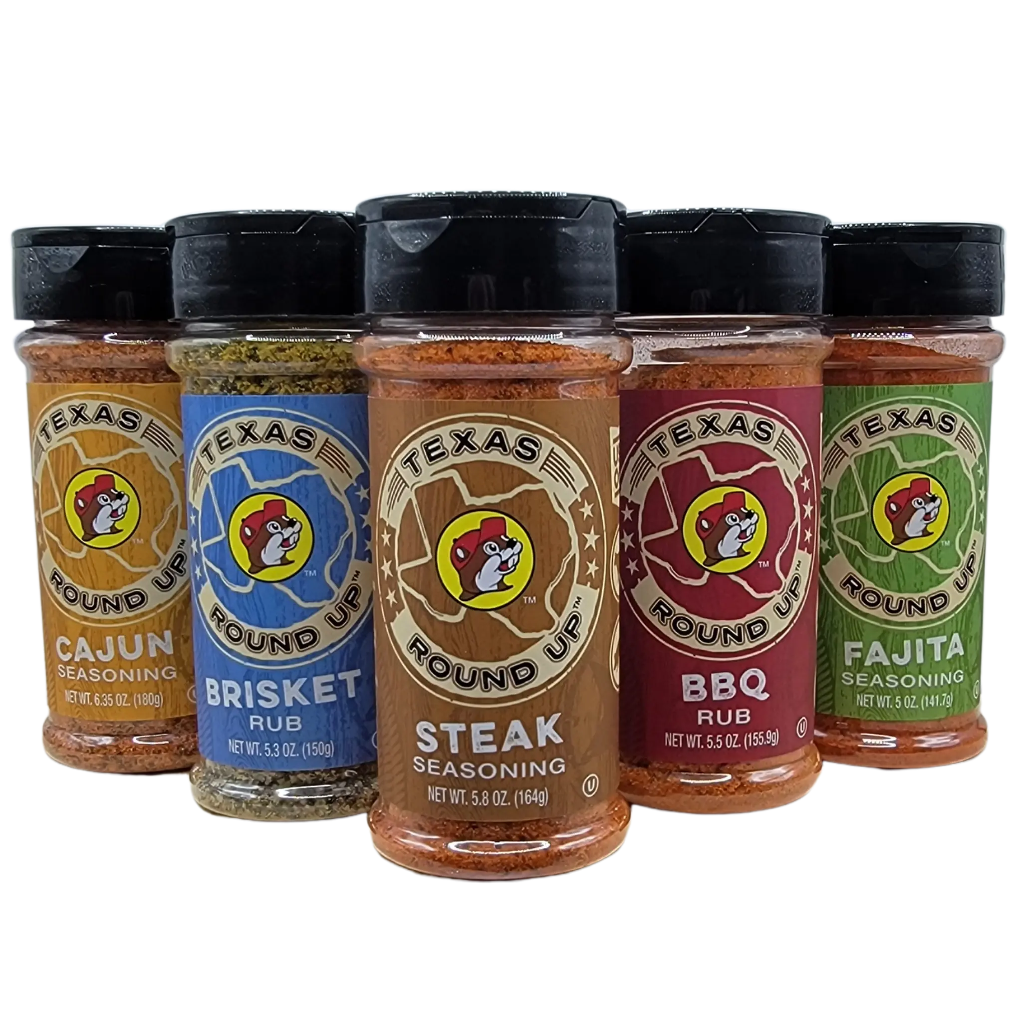 Buc-ee's BBQ Seasoning Spice Bundle- 5 Flavor Pack Steak, Brisket, Cajun, BBQ and Fajita Rubs and Seasonings