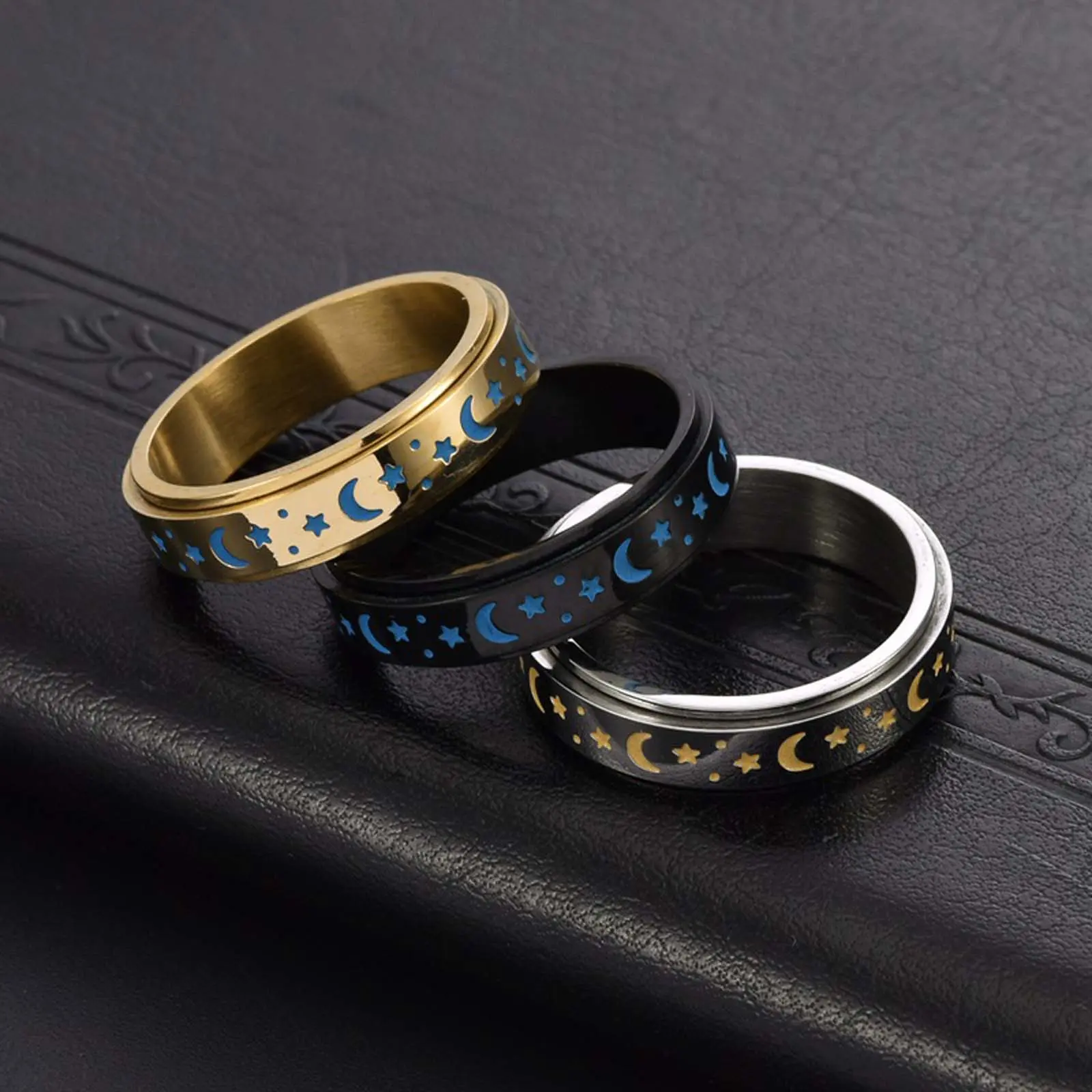 Stainless steel ring star moon luminous rotating ring women and men daily wear mother's day gift