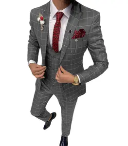 Men's Plaid Wedding Tuxedo Suit - Double Breasted Three-Piece Set with Vest for Business, Casual, and Formal Events | Groom & Party Attire