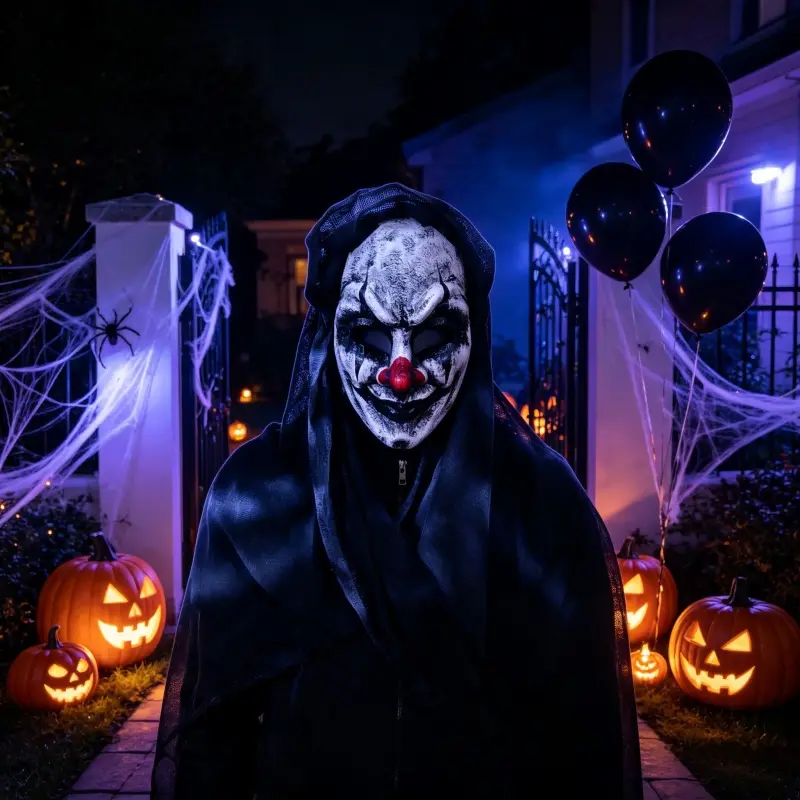 High Quality Full Head Skull Joker Blood Mask Halloween Party Scary Movable Mouth Prop Plastic Silk Face Cover for Horror Night