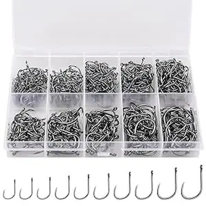 500pcs Heavy Duty Fishing Hooks Kit 10-Size High Carbon Steel w/ Box Universal Saltwater & Freshwater Corrosion-Resistant Hooks for Serious Anglers