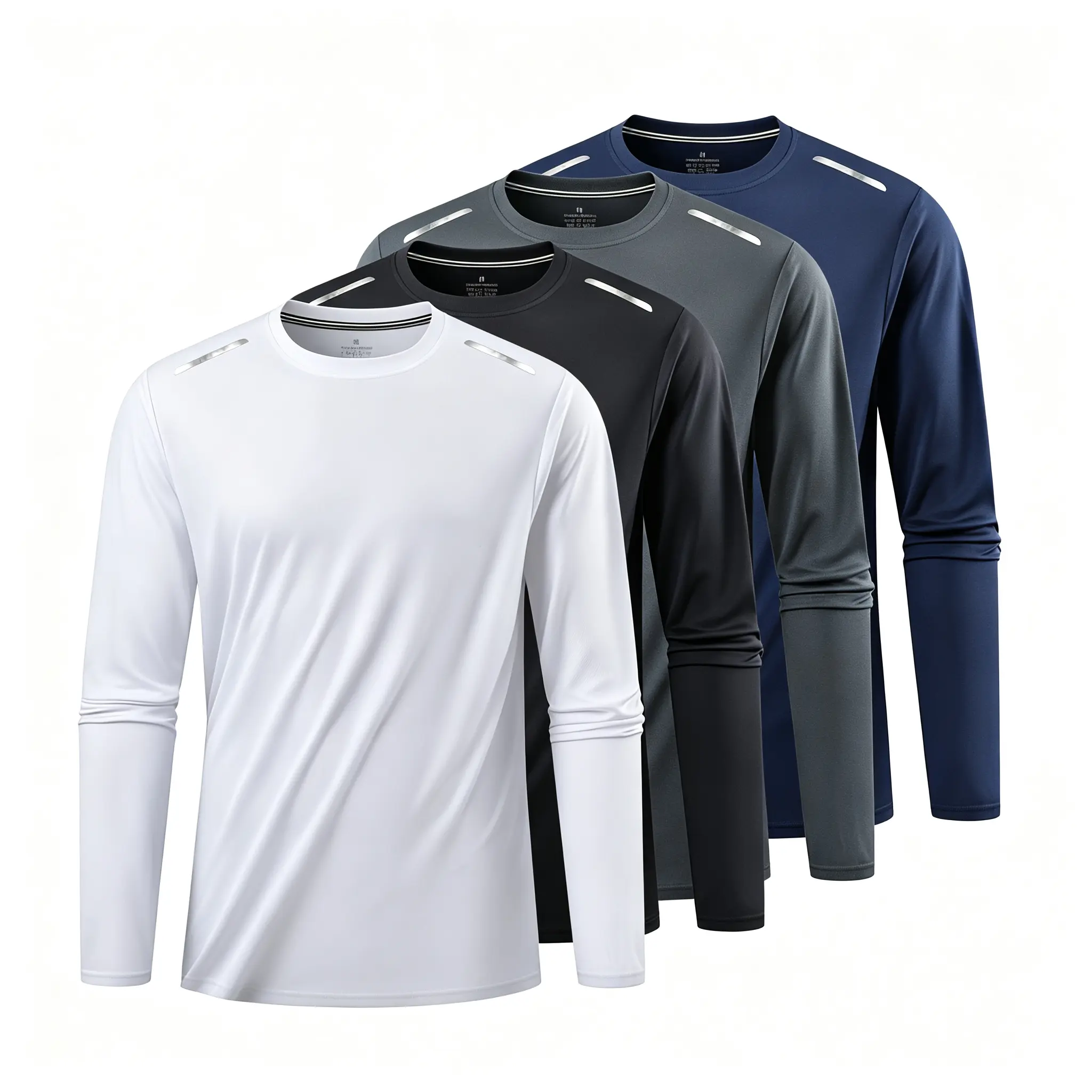 Men's Quick Dry Long Sleeve T-Shirt | UPF Sun Protection Athletic Top | Moisture Wicking Reflective Running Shirt White
